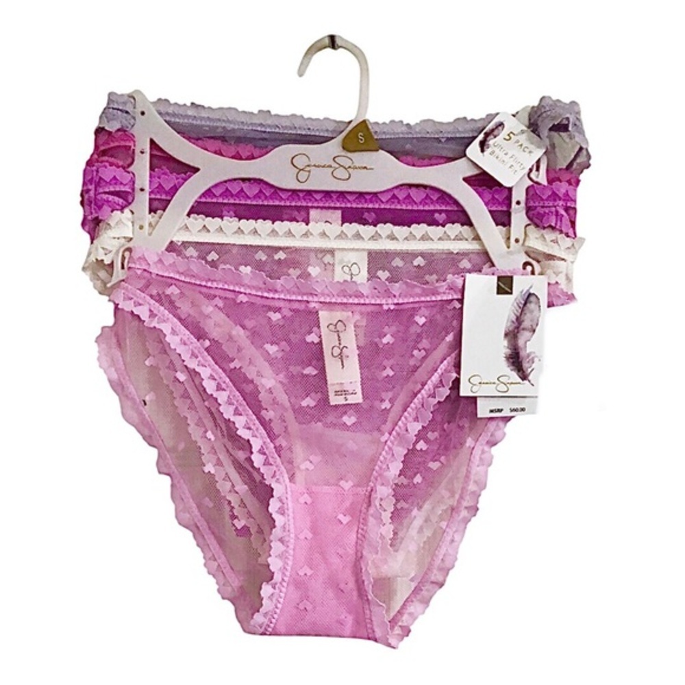 Jessica Simpson 5pc sheer lace heart printed ultra flirty bikini cut panties set